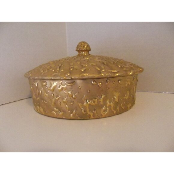 Vtg. Weeping Bright Gold 22K Ceramic Trinket Box or Lidded Candy Dish - Picture 1 of 3